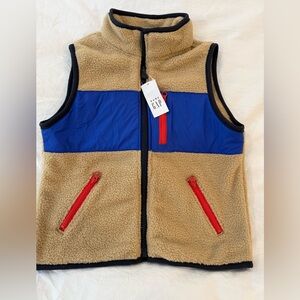 NWT GAP Blue and Tan Vest with Red Zipper